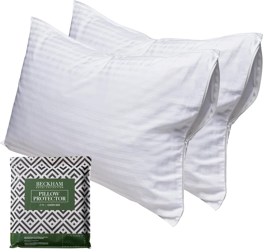 Cotton Pillow Protectors with Zipper, Queen — Set of 4